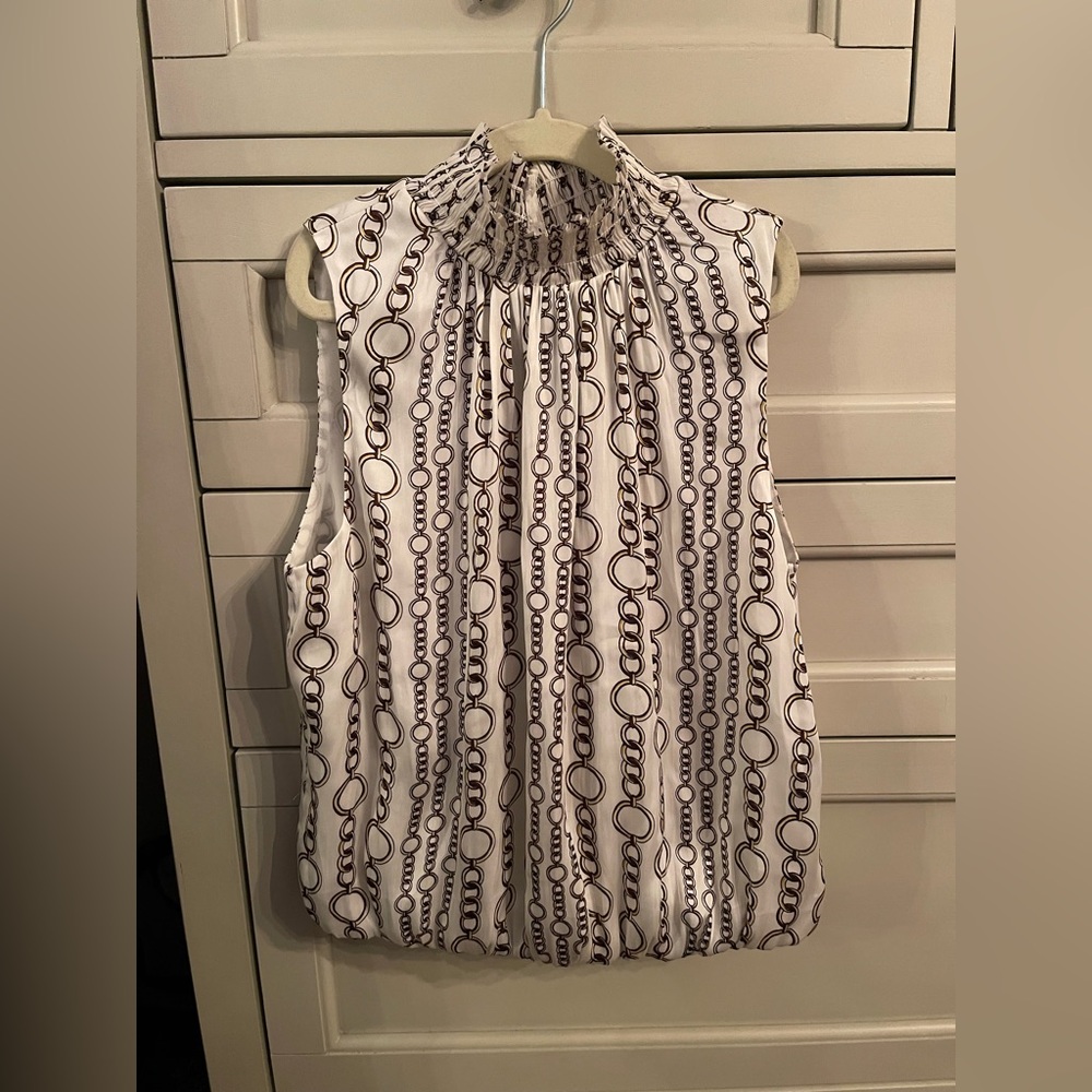 Banana Republic Chain Print Sleeveless Blouse - White and Brown